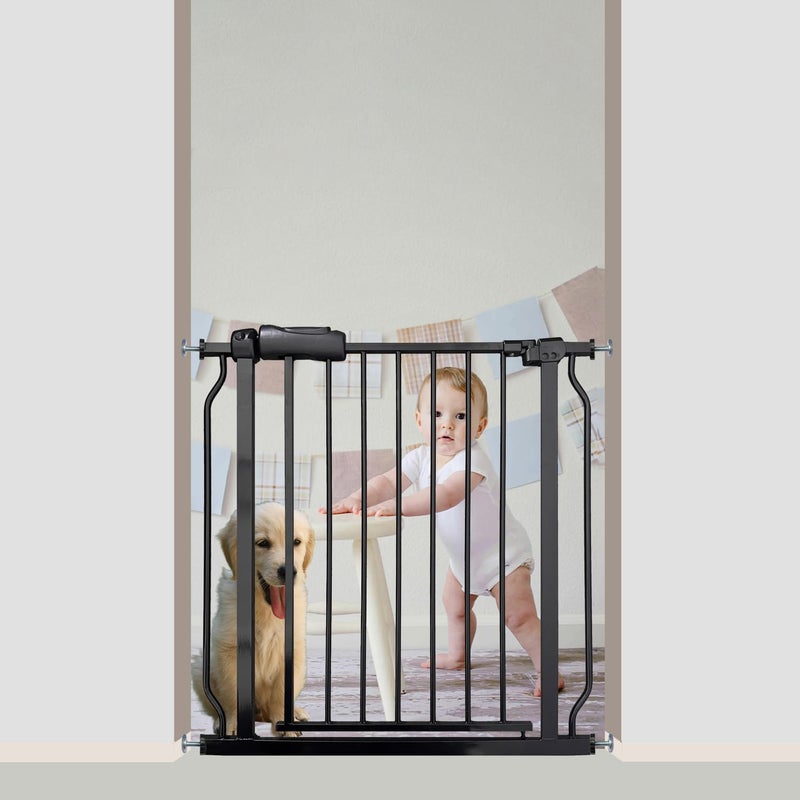 Vothco Walk Through Baby & Dog Gate 29-34 Inch, Tension Mounted No Drilling, Indoor Safety Gate for Stairs & Doorways, Metal Design for Kids and Pets, Black - Image 1